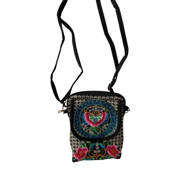 Handmade Embroidered Floral Crossbody Purse Adjustable Strap festival Hippy boho - Picture 1 of 15